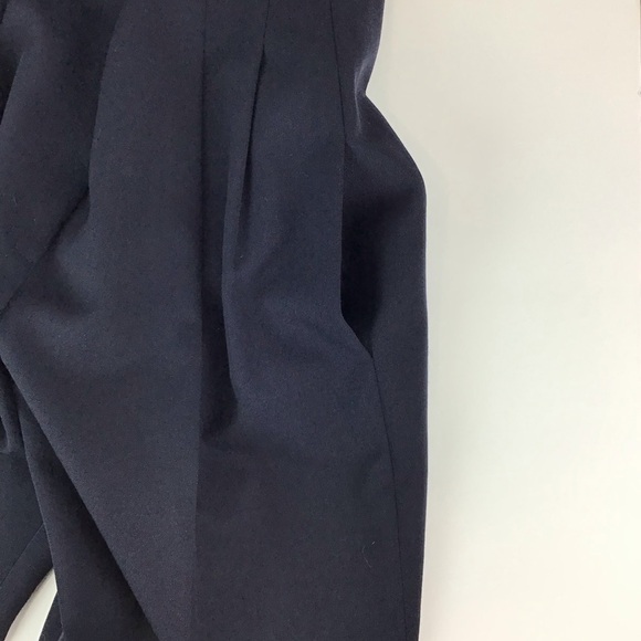 Vintage 80’s Norma Kamali Super High Waist Navy Wool Double Pleat Pants | 8 - Picture 9 of 11